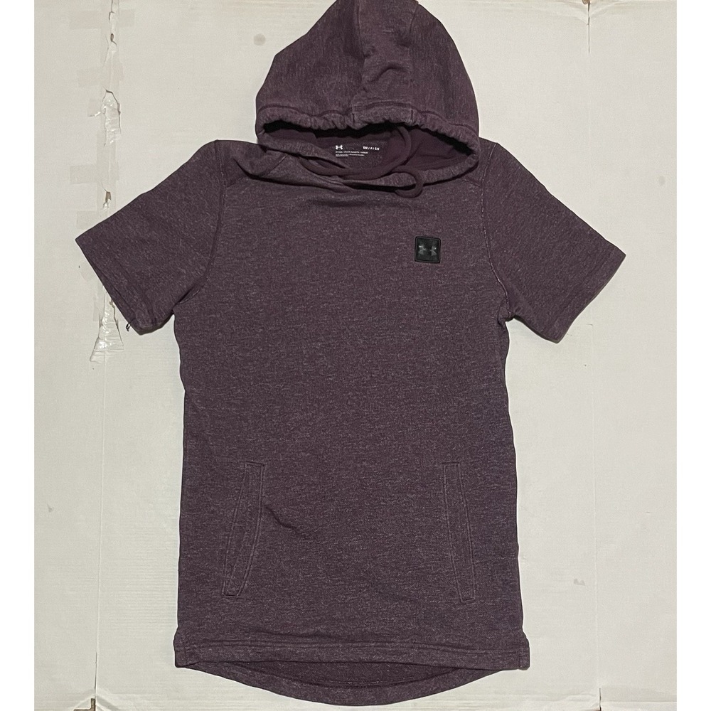 Under Armour Maroon Hoodie Fitted Short Sleeve Sweatshirt Size S Women Pocket